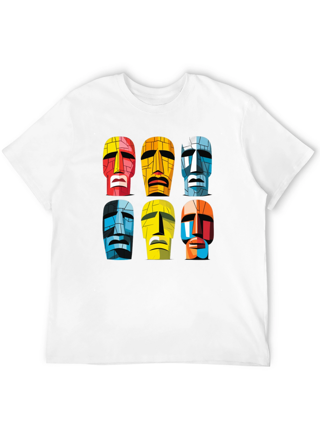 Moai Heads Graphic Print Tee - Black
