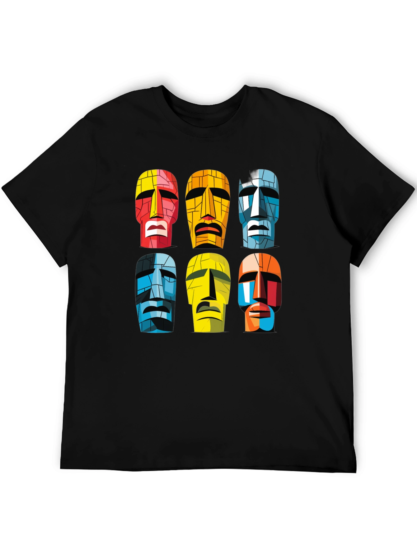 Moai Heads Graphic Print Tee - Black