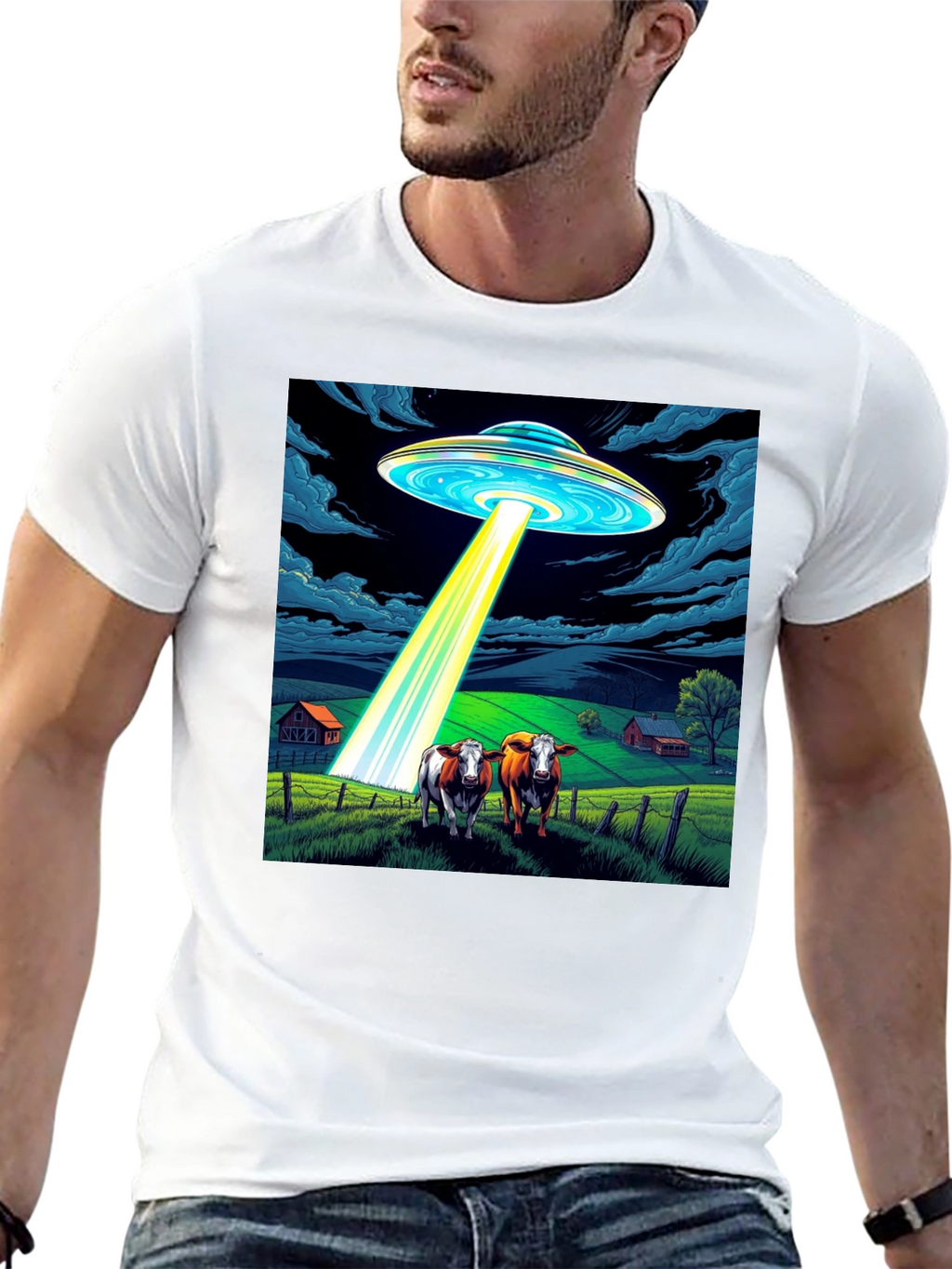 UFO Abduction Cow T-Shirt - Premium Cotton Tee