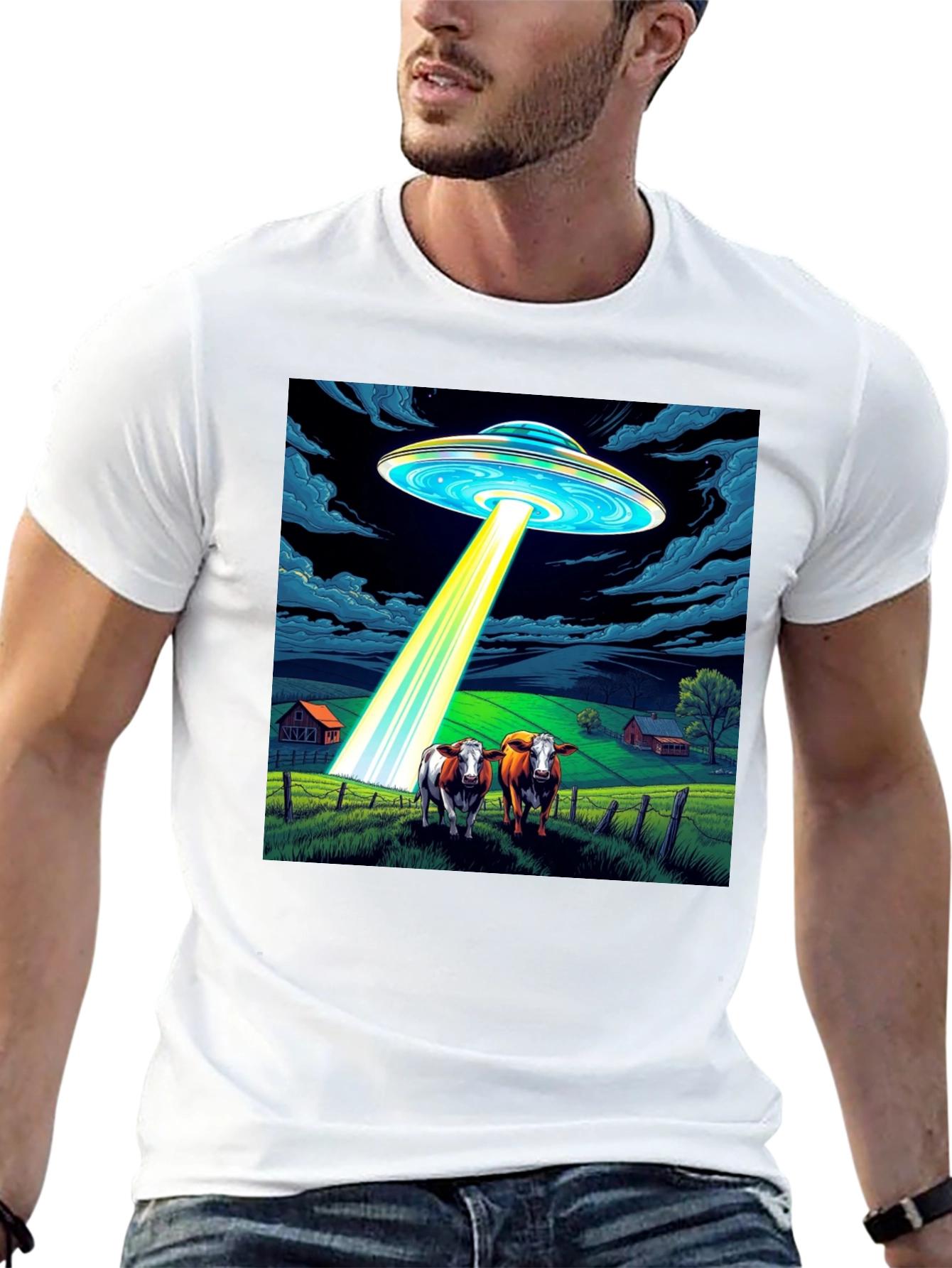 UFO Abduction Cow T-Shirt - Premium Cotton Tee
