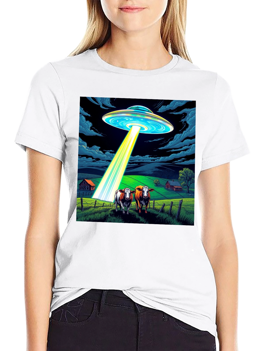 UFO Abduction Cow T-Shirt - Premium Cotton Tee