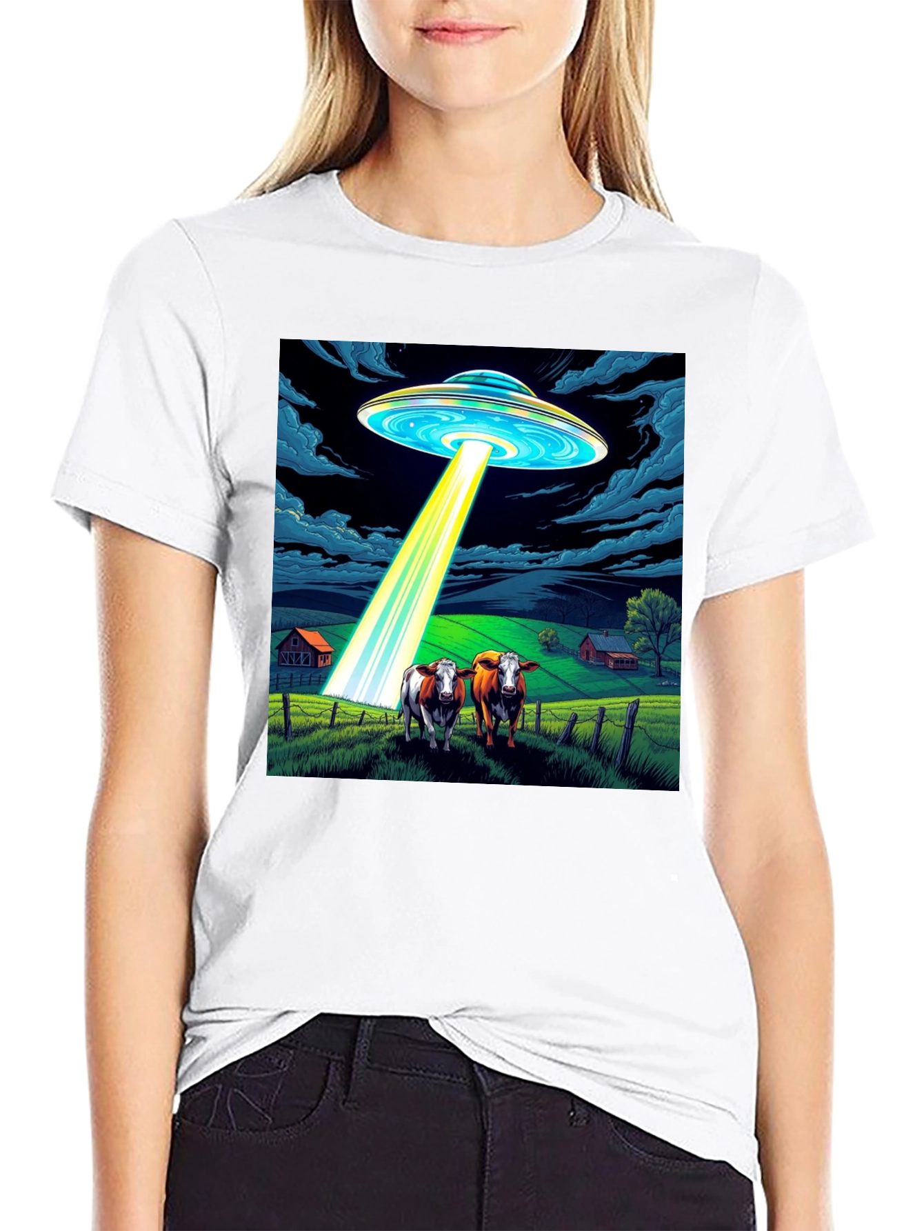 UFO Abduction Cow T-Shirt - Premium Cotton Tee