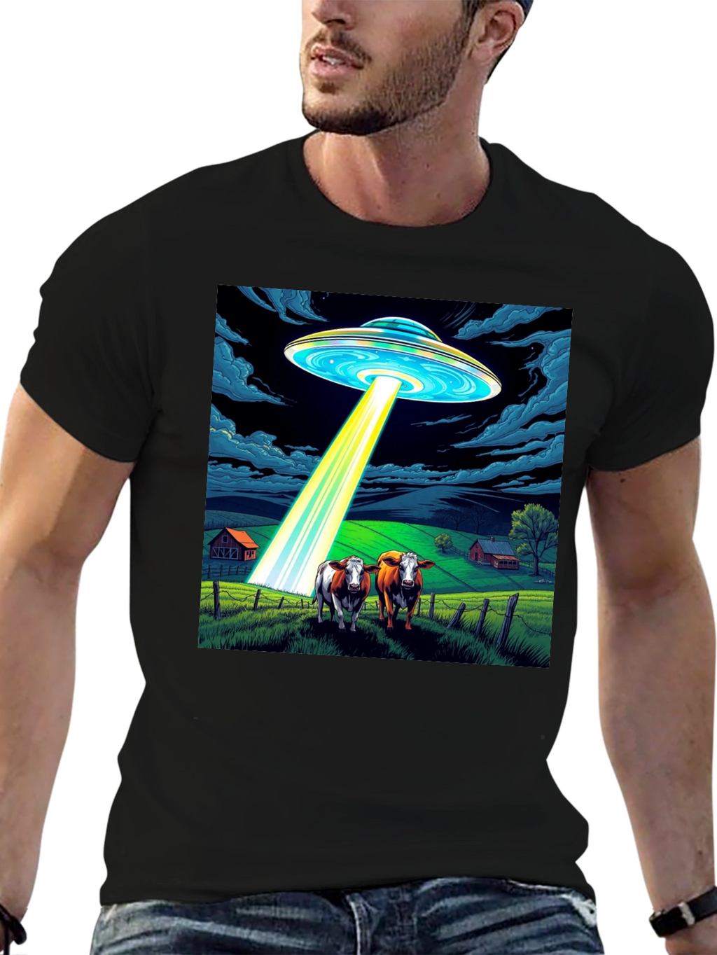 UFO Abduction Cow T-Shirt - Premium Cotton Tee