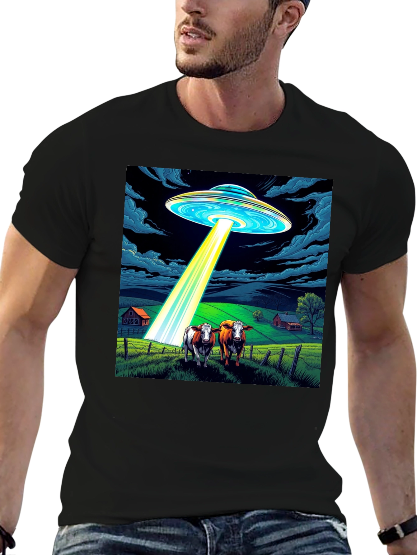 UFO Abduction Cow T-Shirt - Premium Cotton Tee