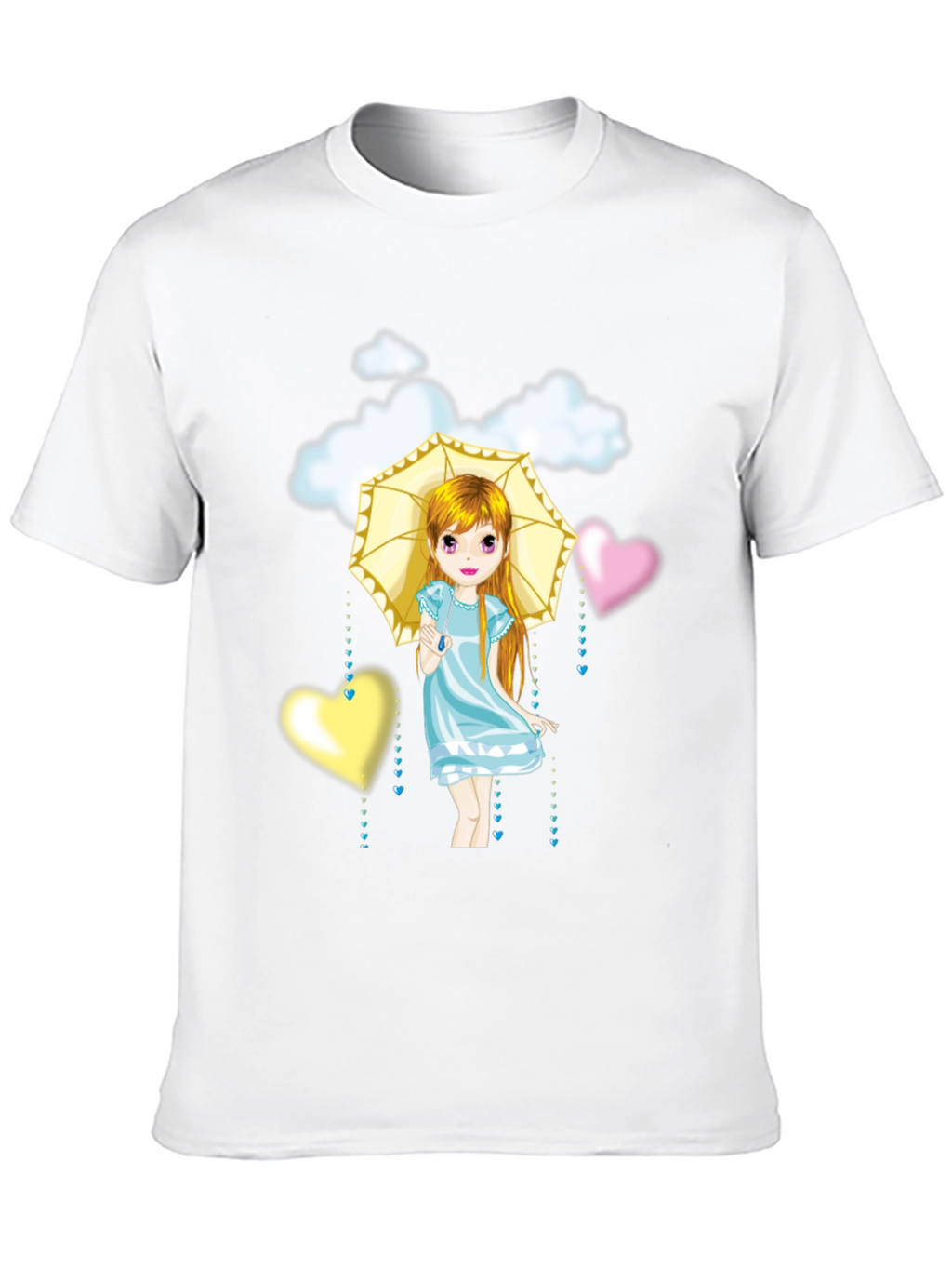 Cute Girl Umbrella Heart Cloud Black T-Shirt