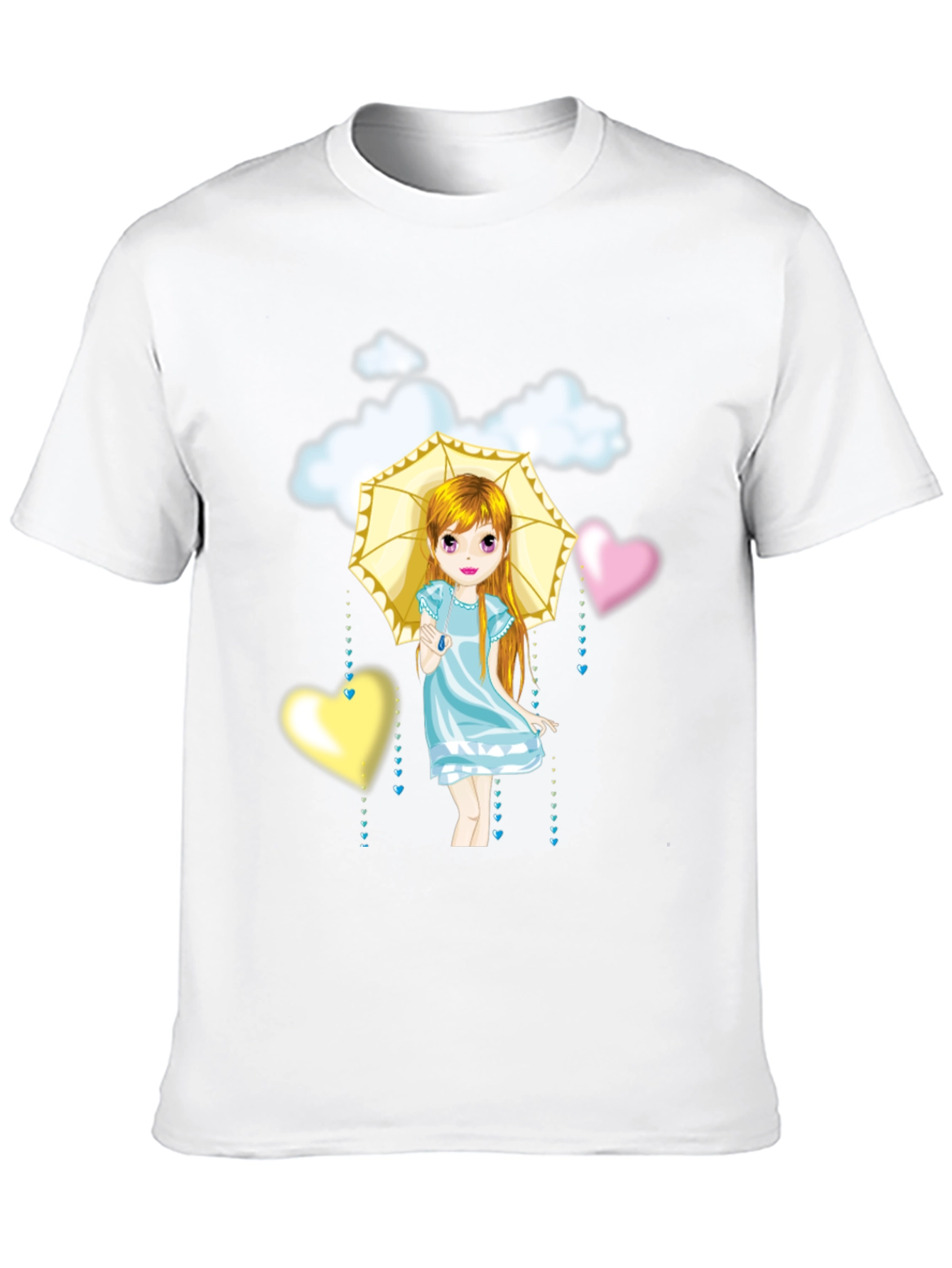Cute Girl Umbrella Heart Cloud Black T-Shirt