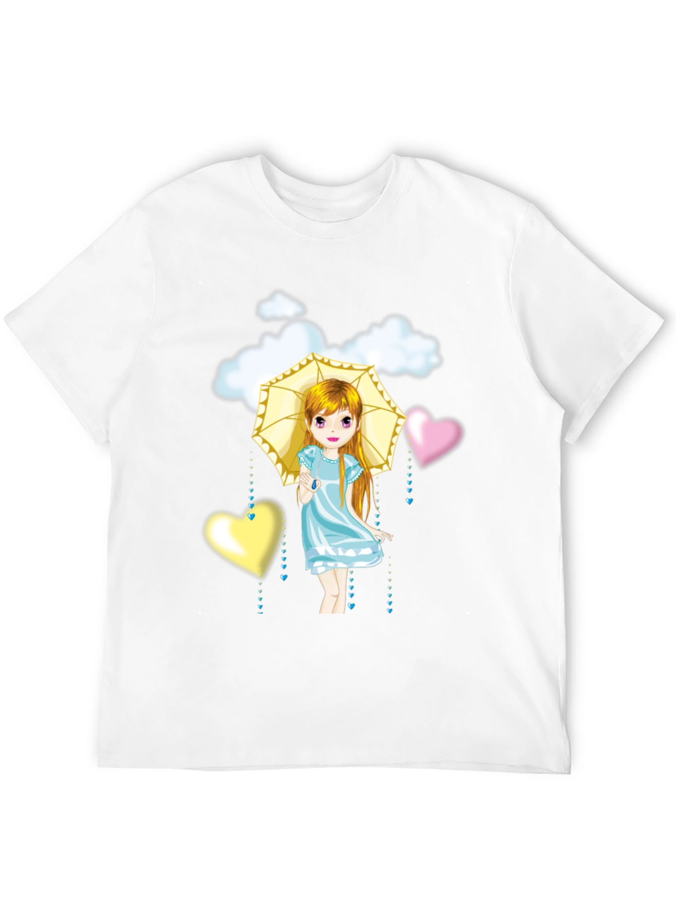 Cute Girl Umbrella Heart Cloud Black T-Shirt