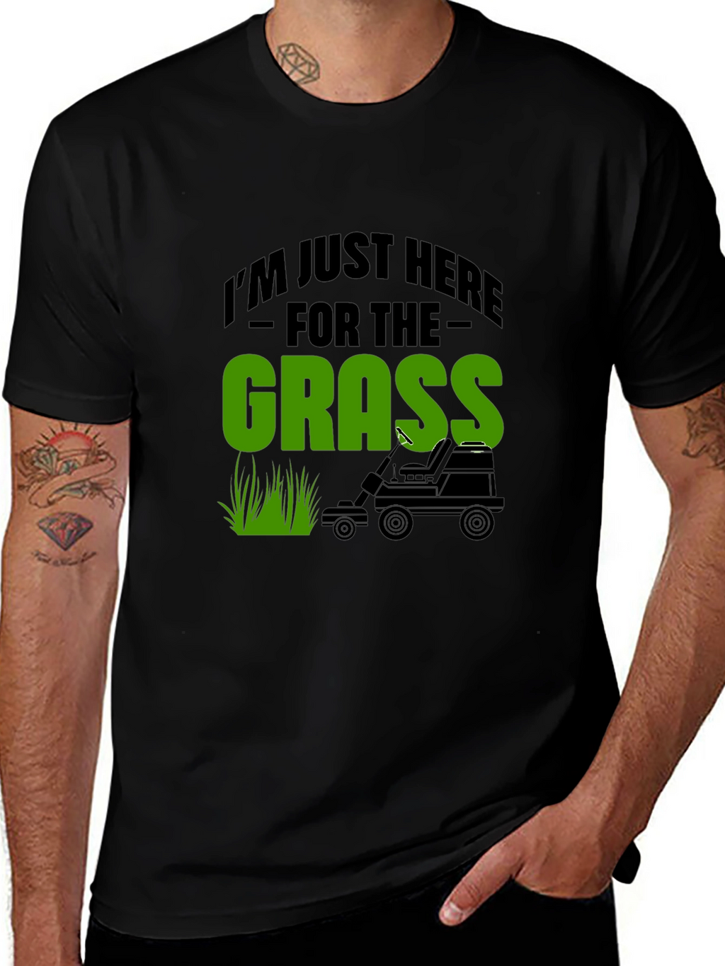 Funny Grass Lawn Mowing Black T-Shirt