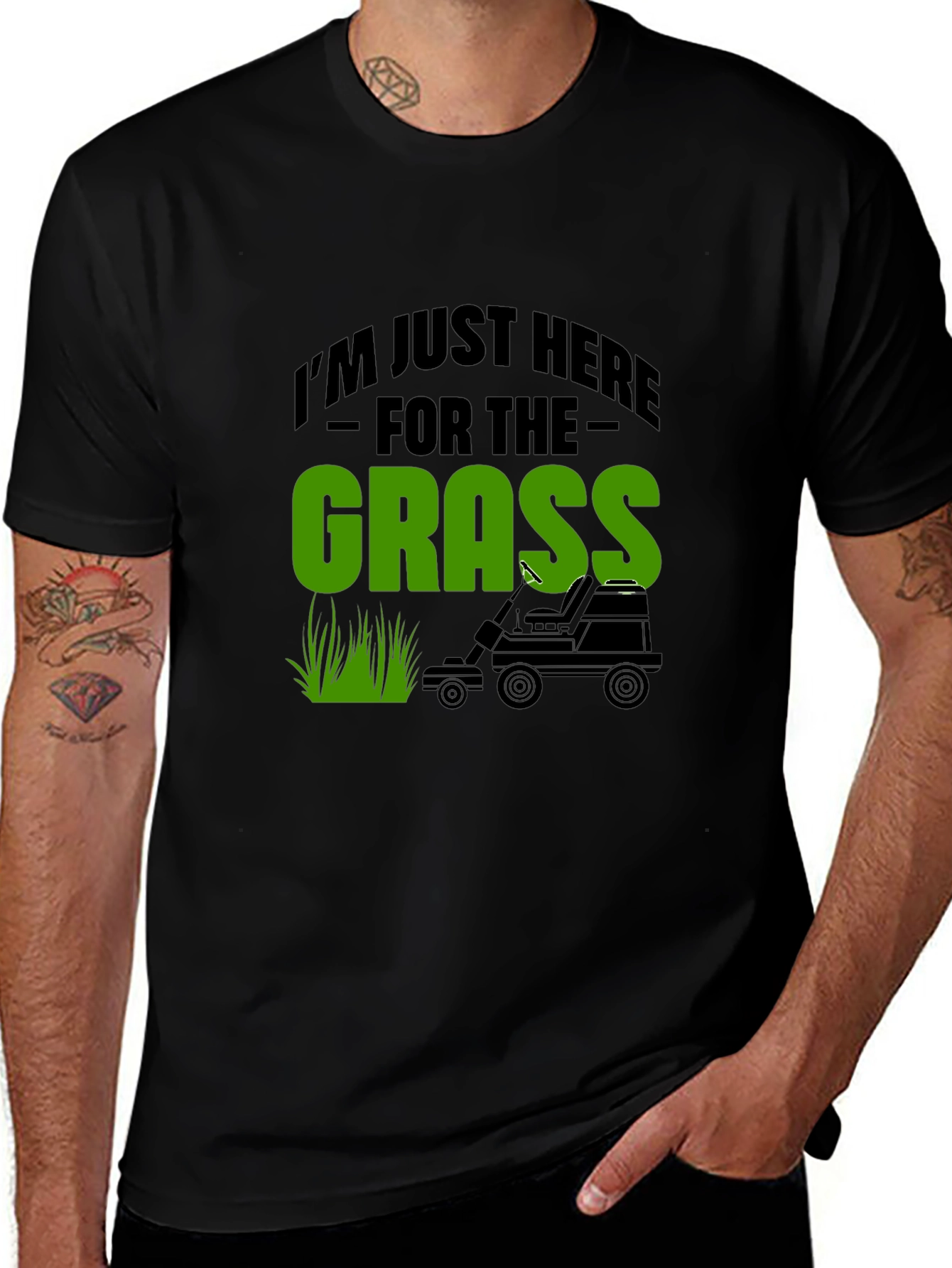 Funny Grass Lawn Mowing Black T-Shirt