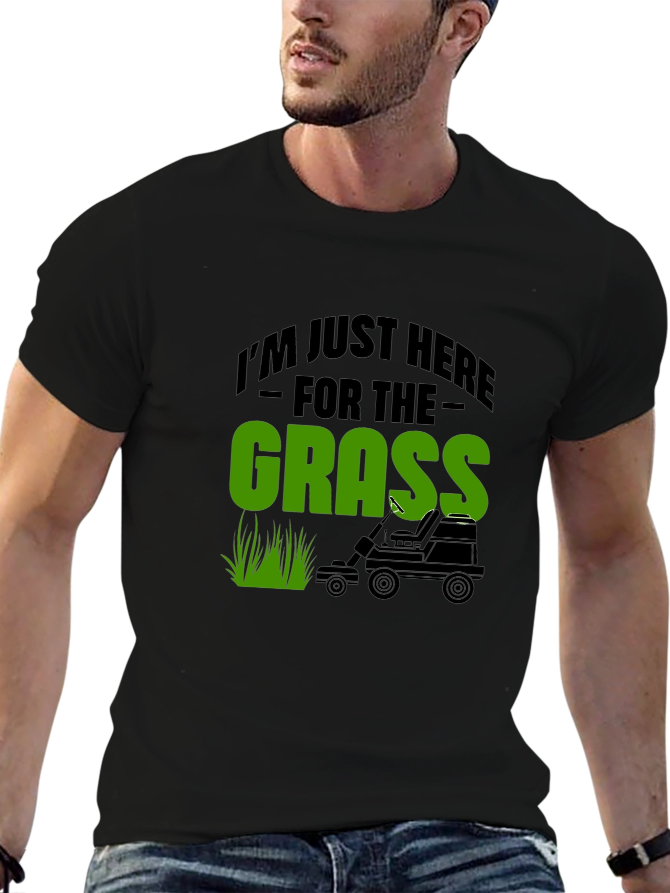 Funny Grass Lawn Mowing Black T-Shirt