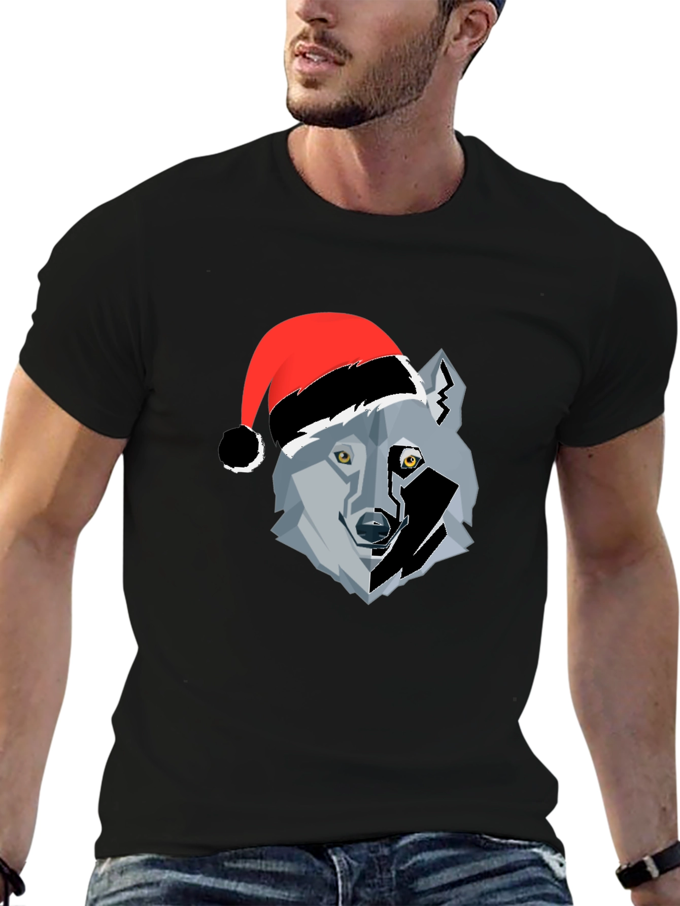 Wolf in Santa Hat Graphic Tee