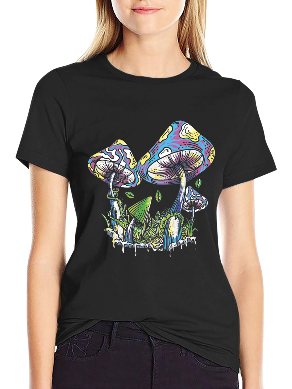 Psychedelic Mushroom Graphic T-Shirt - Black