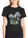 Psychedelic Mushroom Graphic T-Shirt - Black