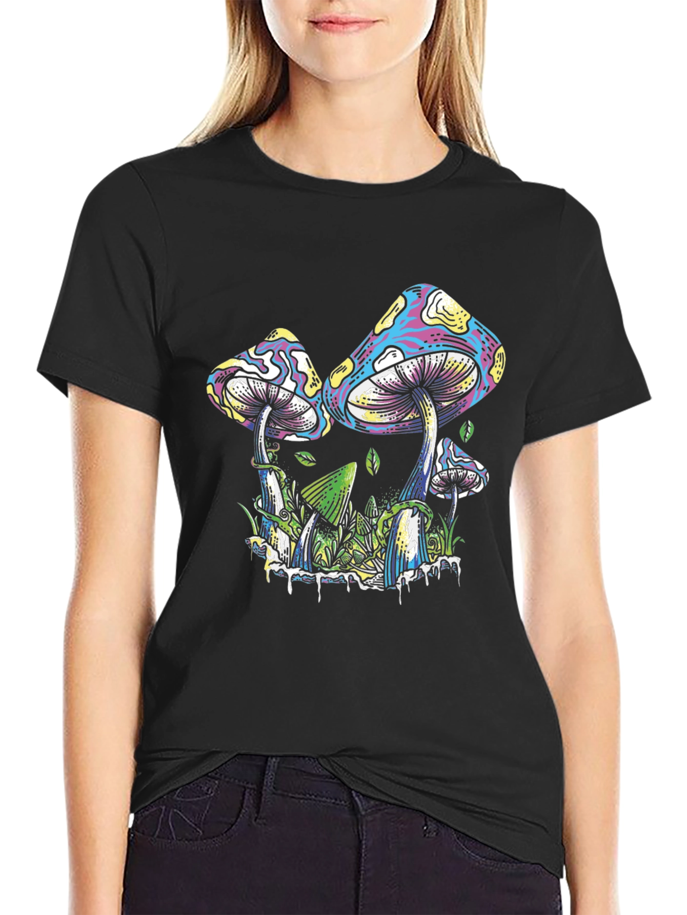 Psychedelic Mushroom Graphic T-Shirt - Black