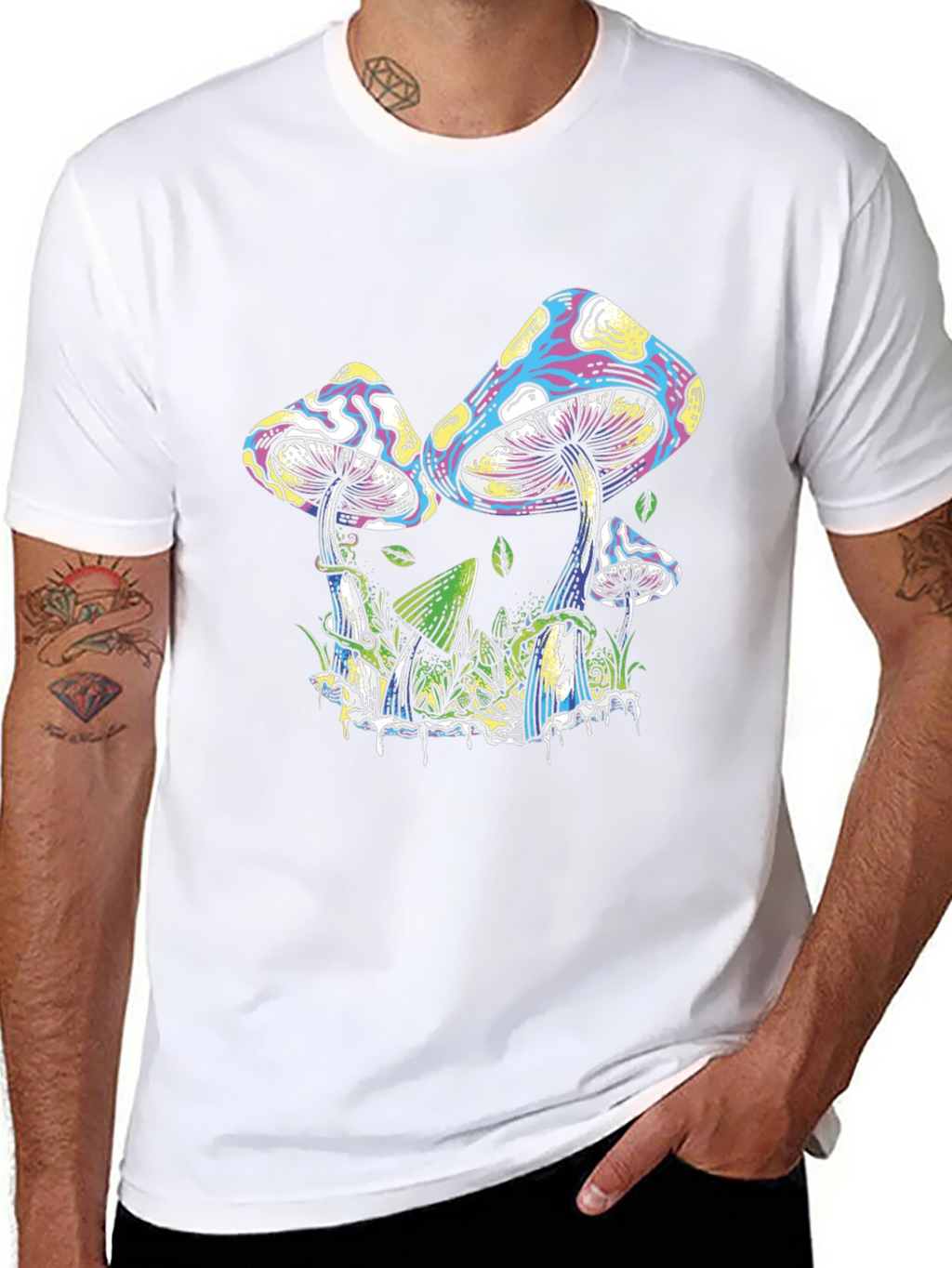 Psychedelic Mushroom Graphic T-Shirt - Black