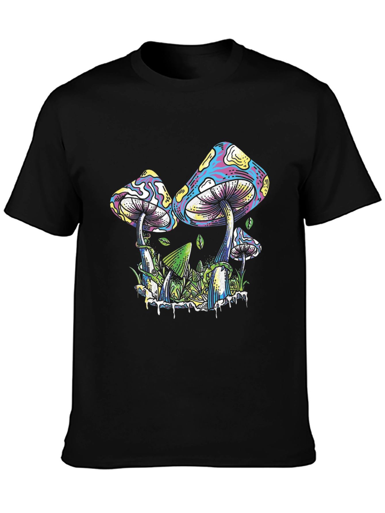 Psychedelic Mushroom Graphic T-Shirt - Black