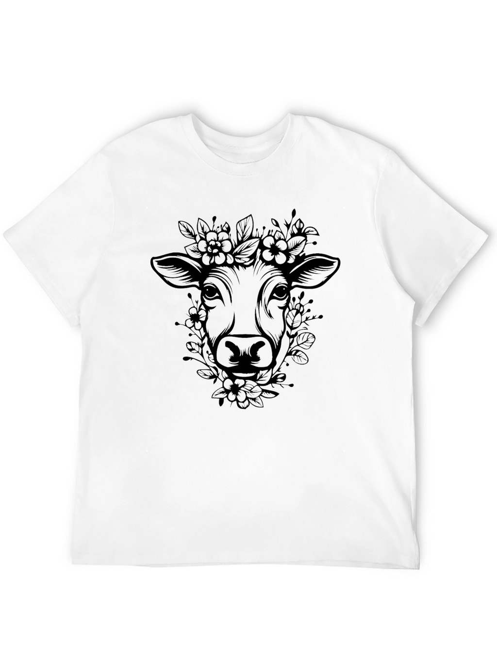 Floral Cow Graphic Black T-Shirt - Mens Fashion