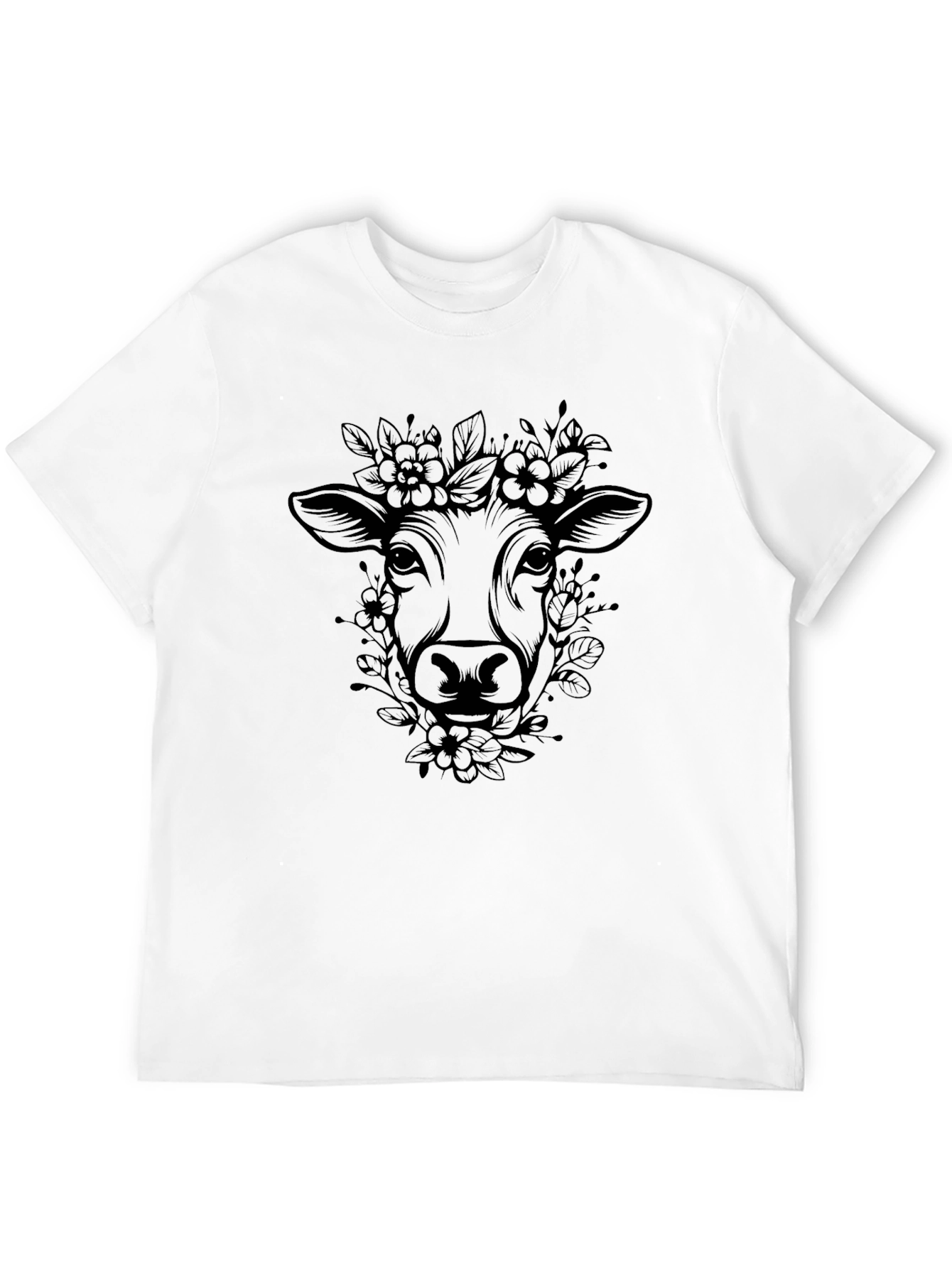 Floral Cow Graphic Black T-Shirt - Mens Fashion