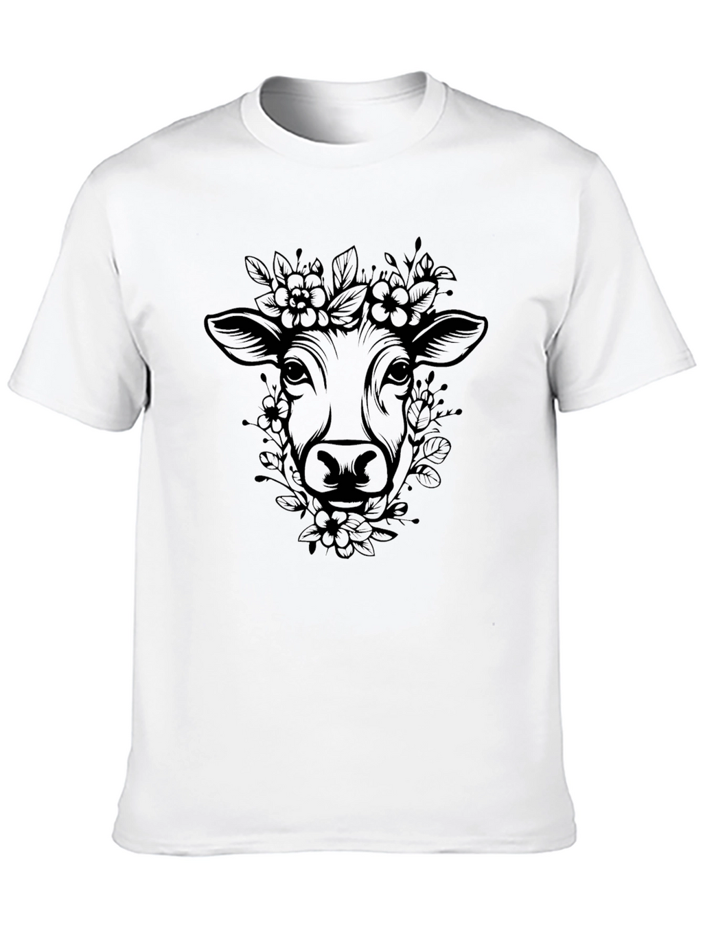 Floral Cow Graphic Black T-Shirt - Mens Fashion