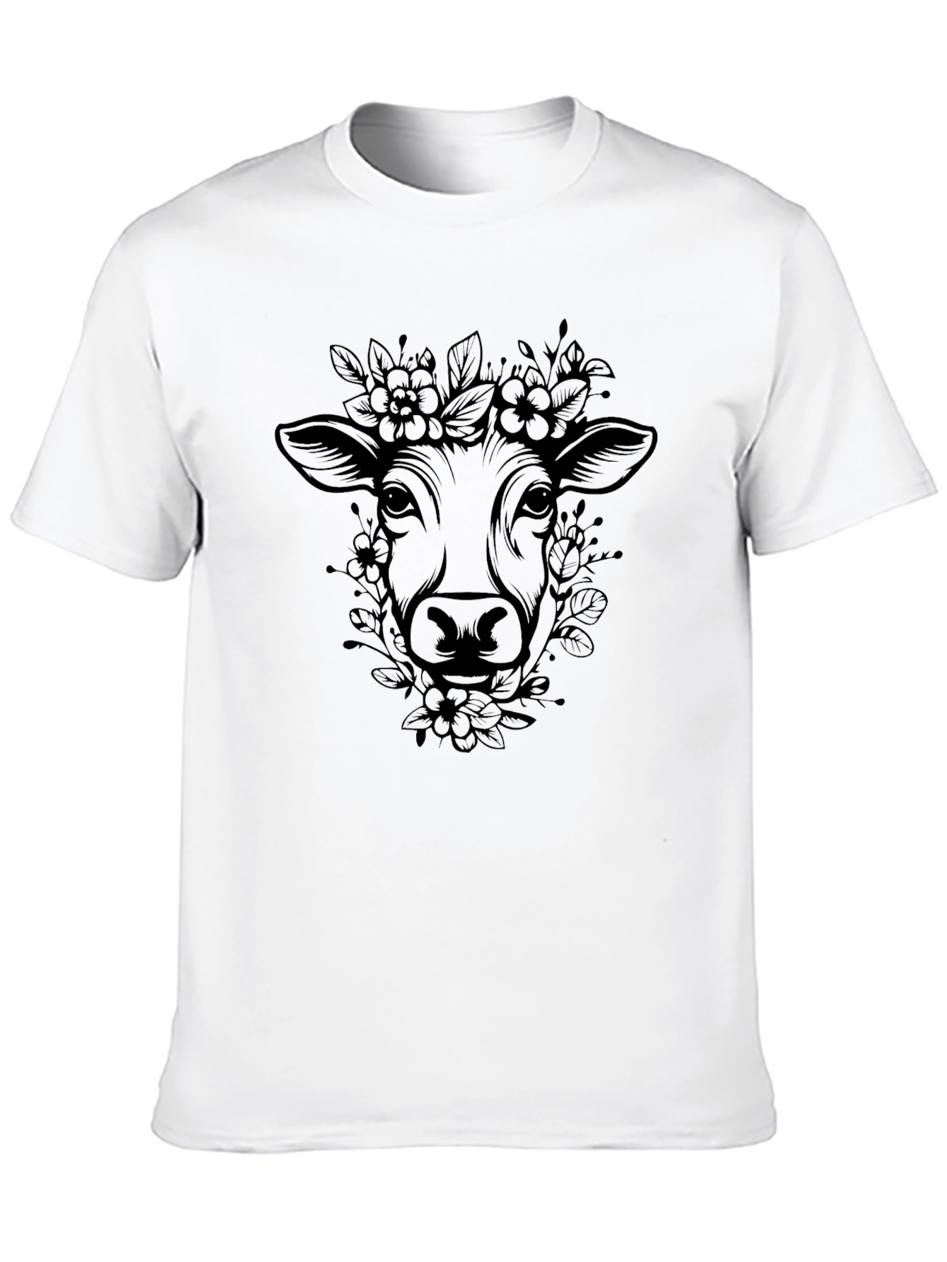 Floral Cow Graphic Black T-Shirt - Mens Fashion