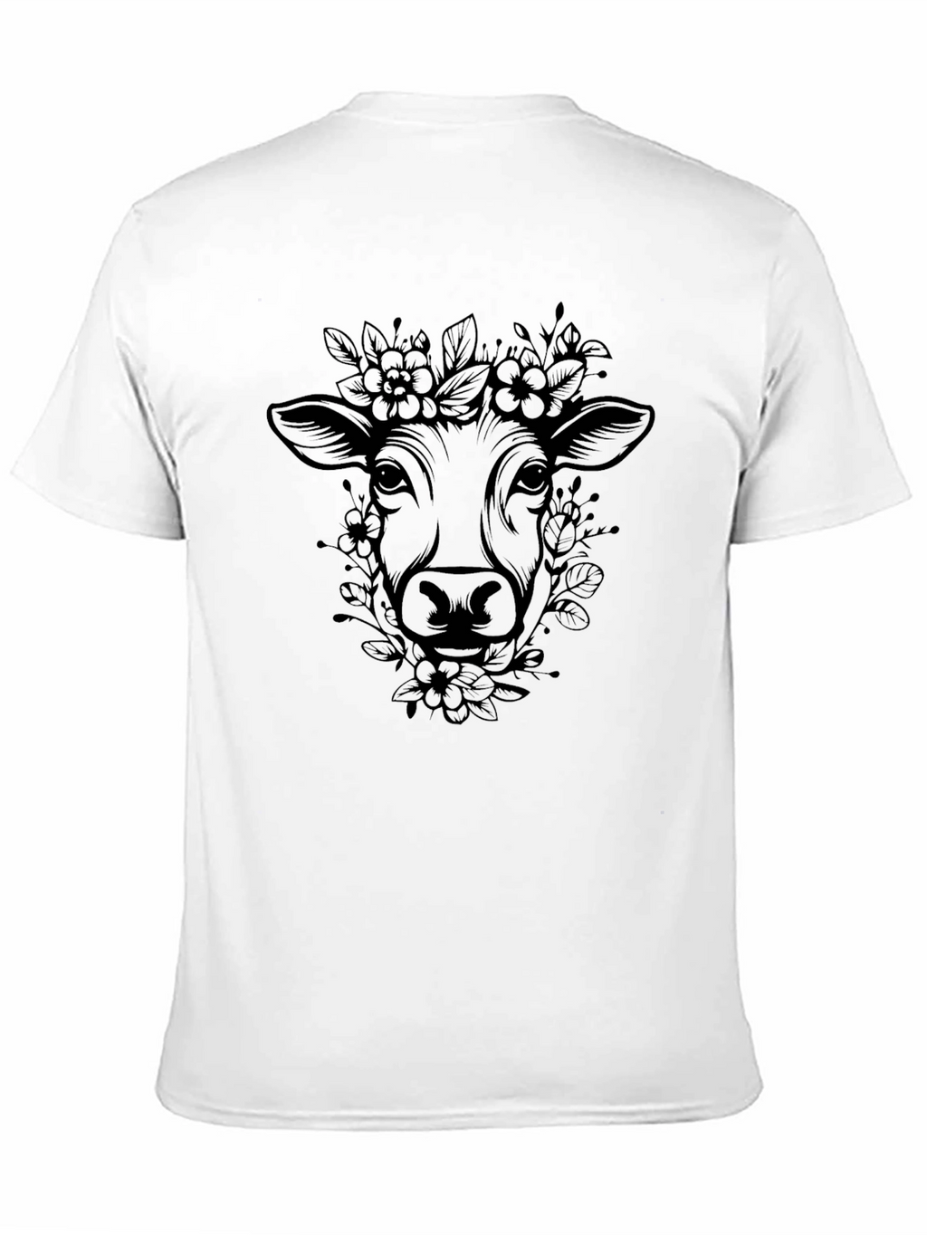 Floral Cow Graphic Black T-Shirt - Mens Fashion