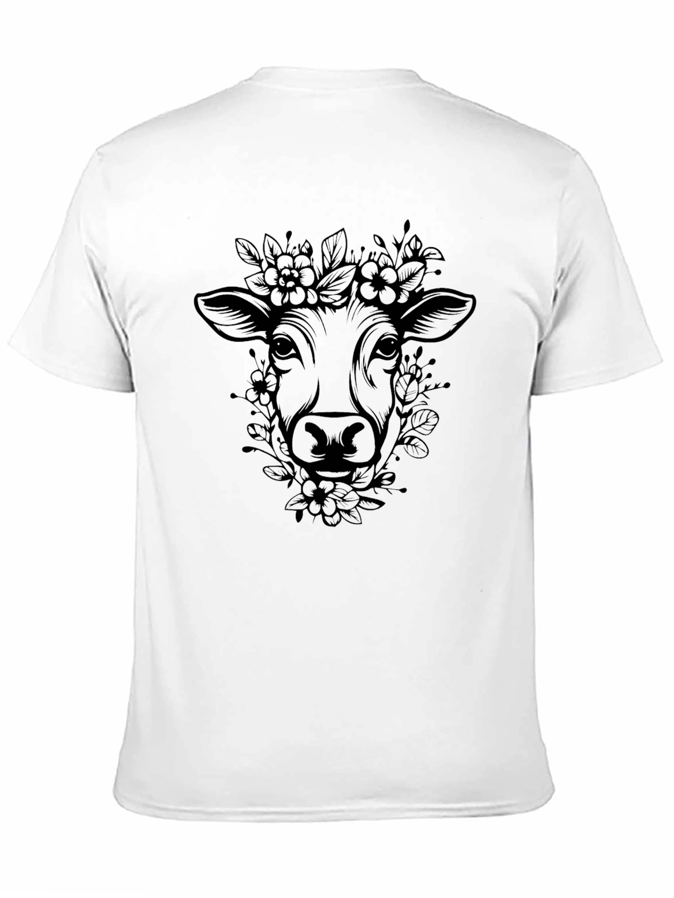 Floral Cow Graphic Black T-Shirt - Mens Fashion