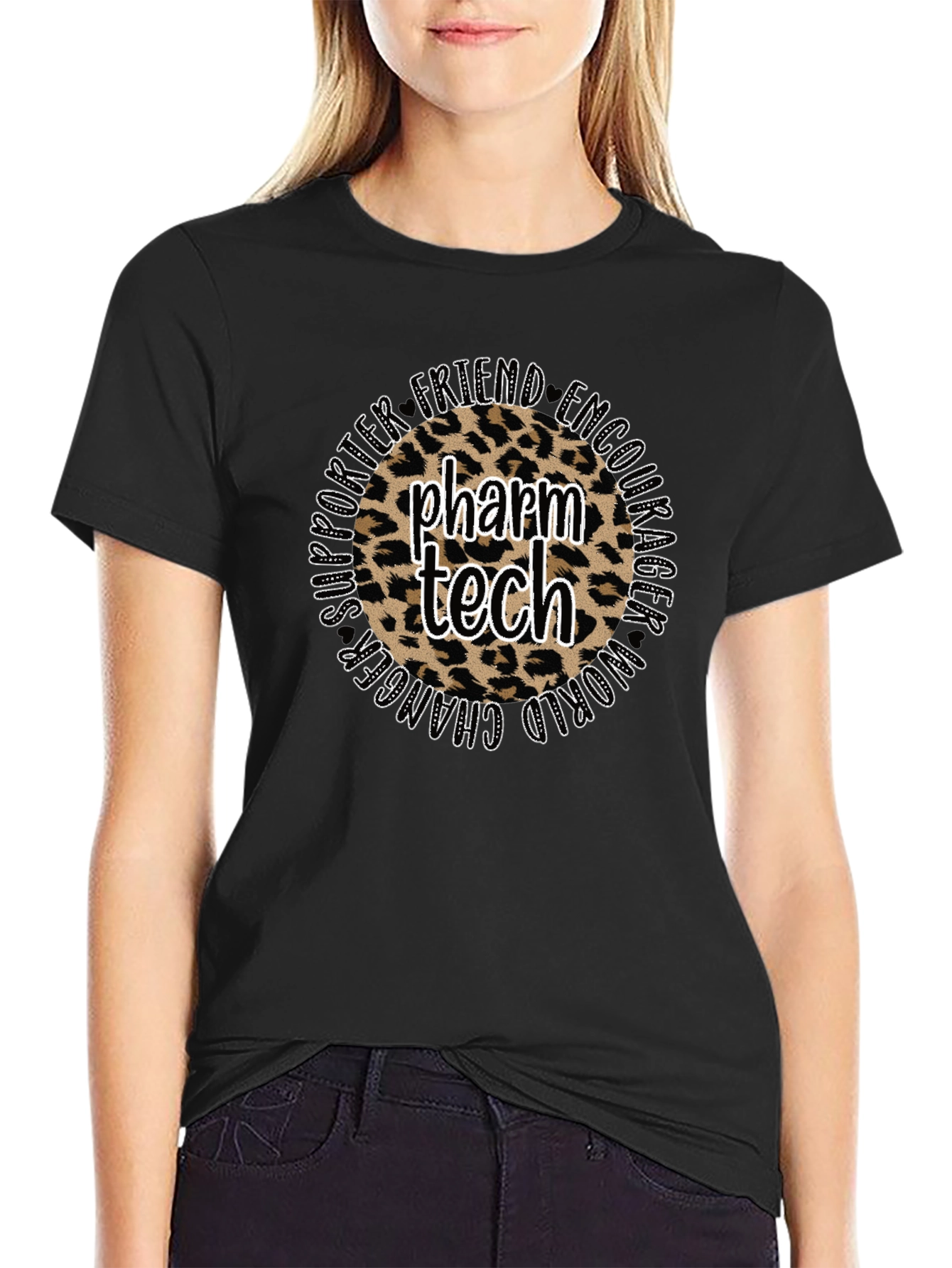 Pharm Tech Leopard Print T-Shirt - Supporter Friend Encourager