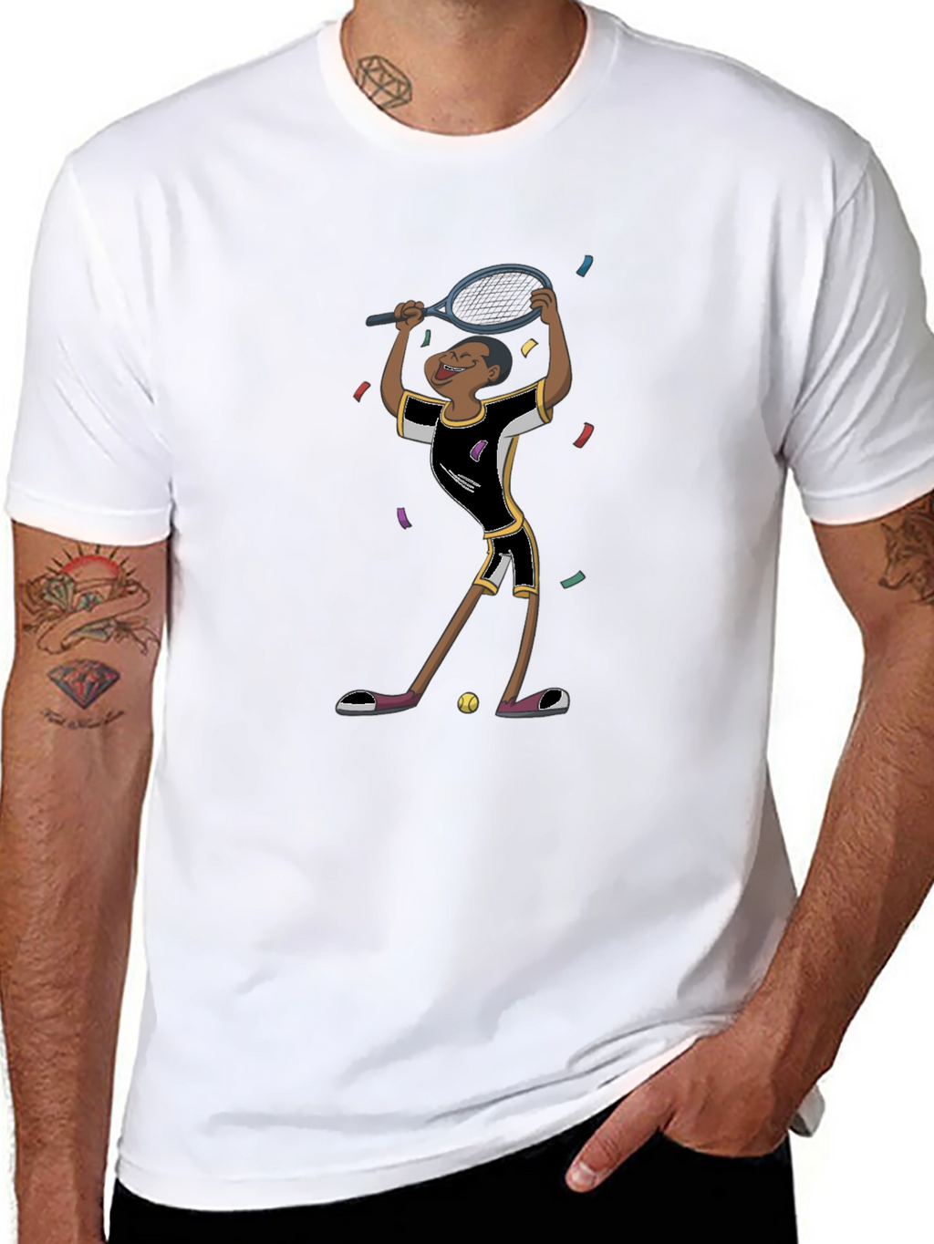 Tennis Player Graphic T-Shirt - Black Cotton Tee