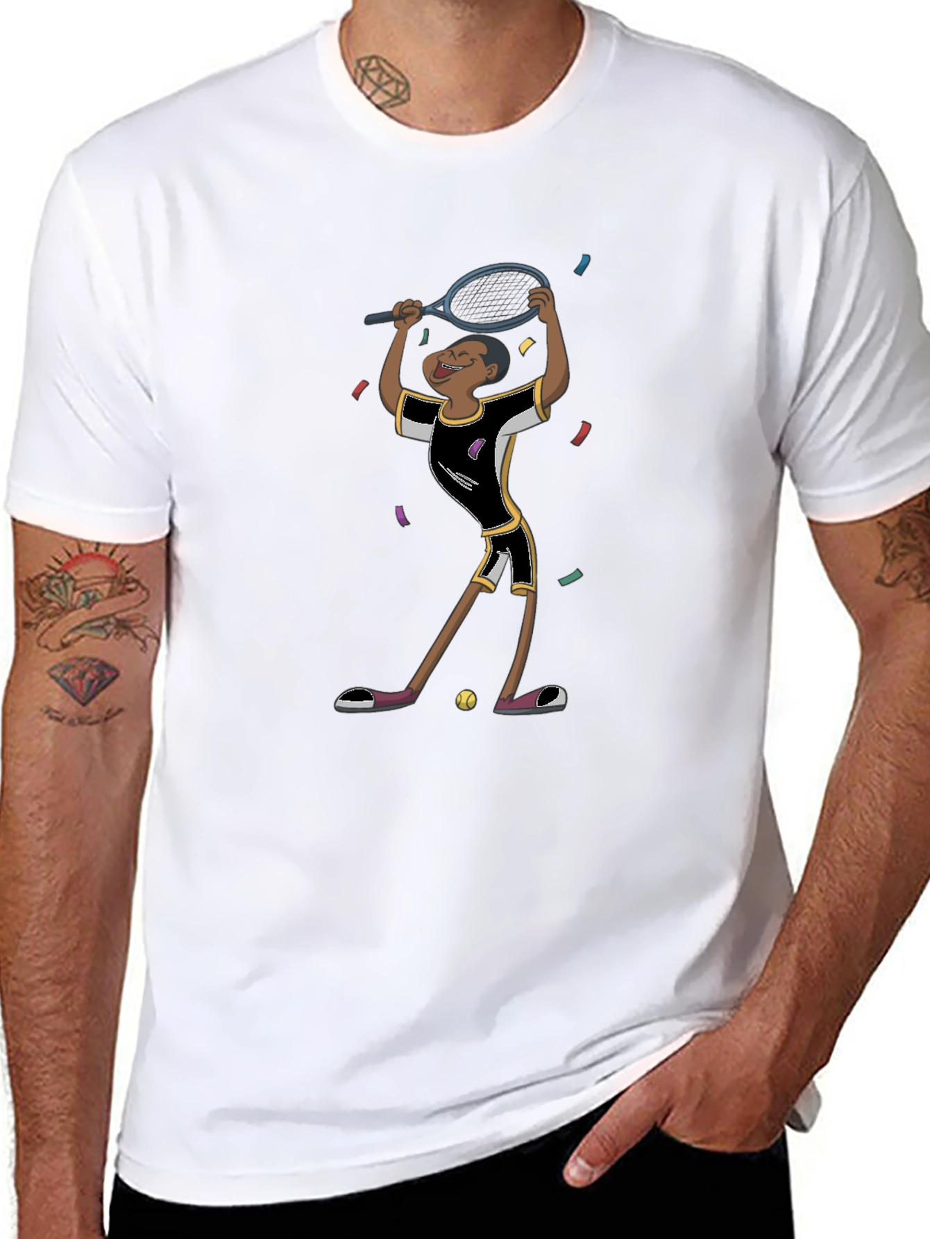 Tennis Player Graphic T-Shirt - Black Cotton Tee