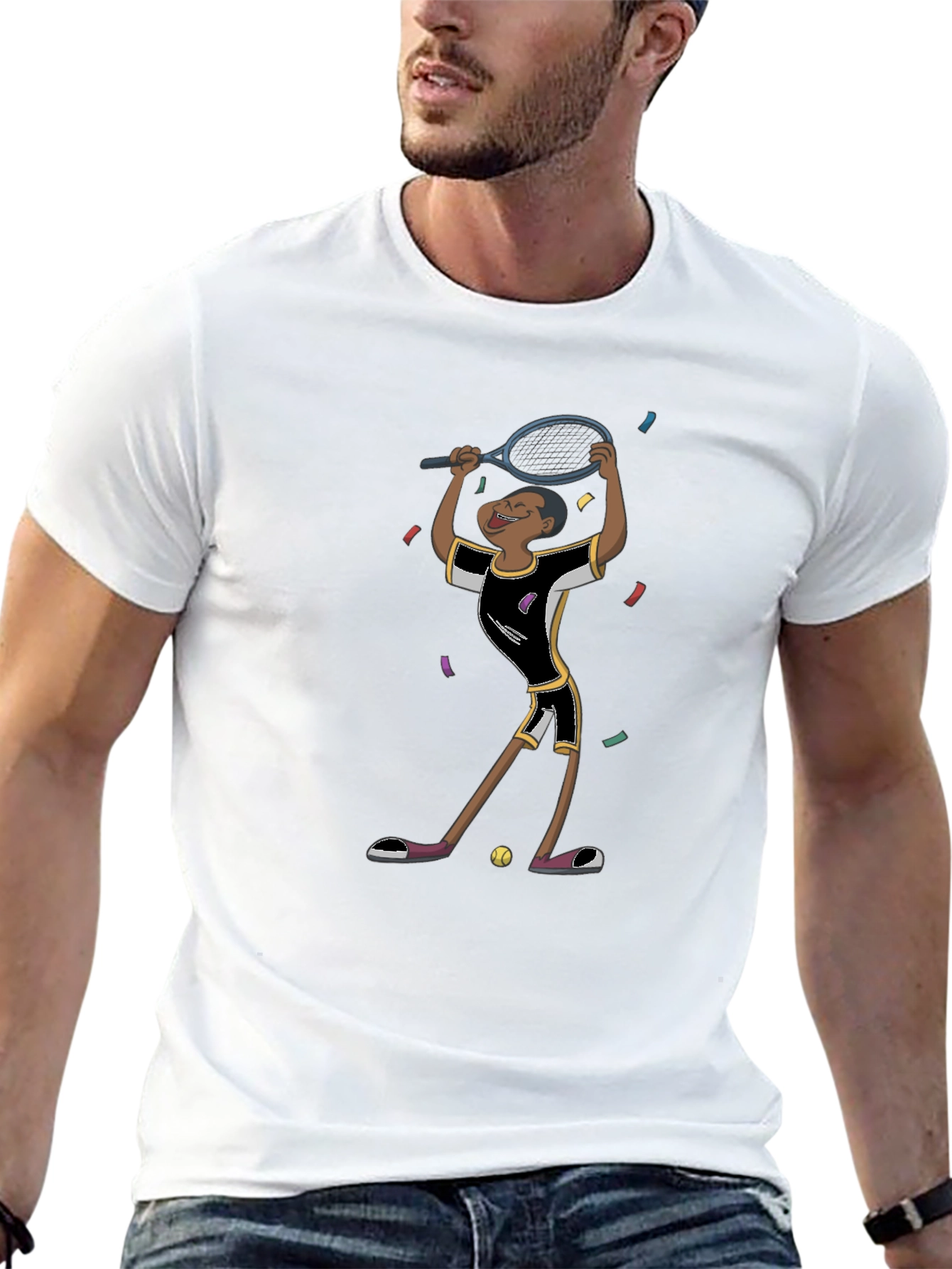 Tennis Player Graphic T-Shirt - Black Cotton Tee