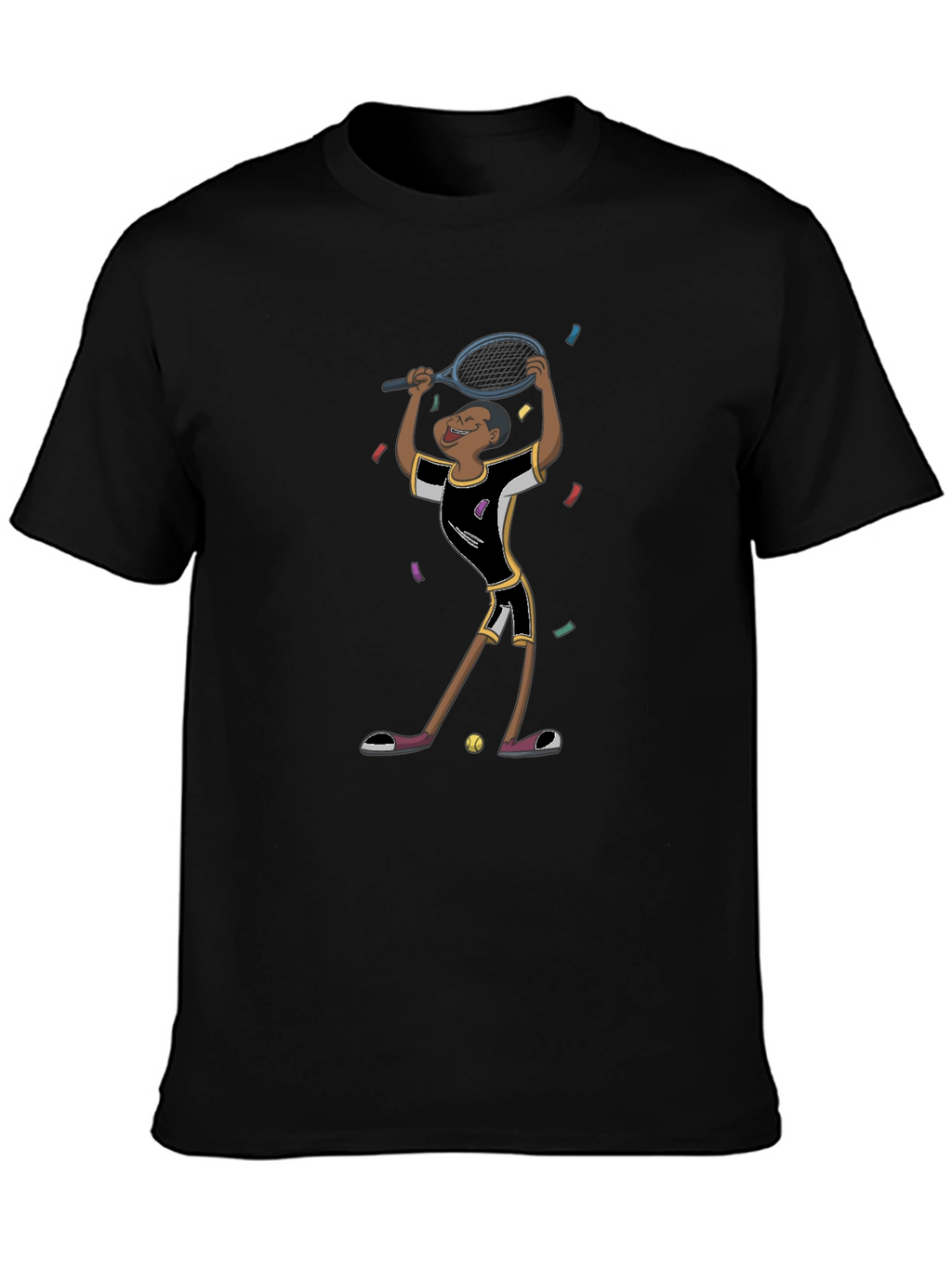 Tennis Player Graphic T-Shirt - Black Cotton Tee