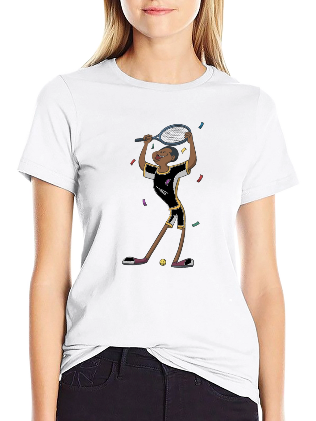 Tennis Player Graphic T-Shirt - Black Cotton Tee