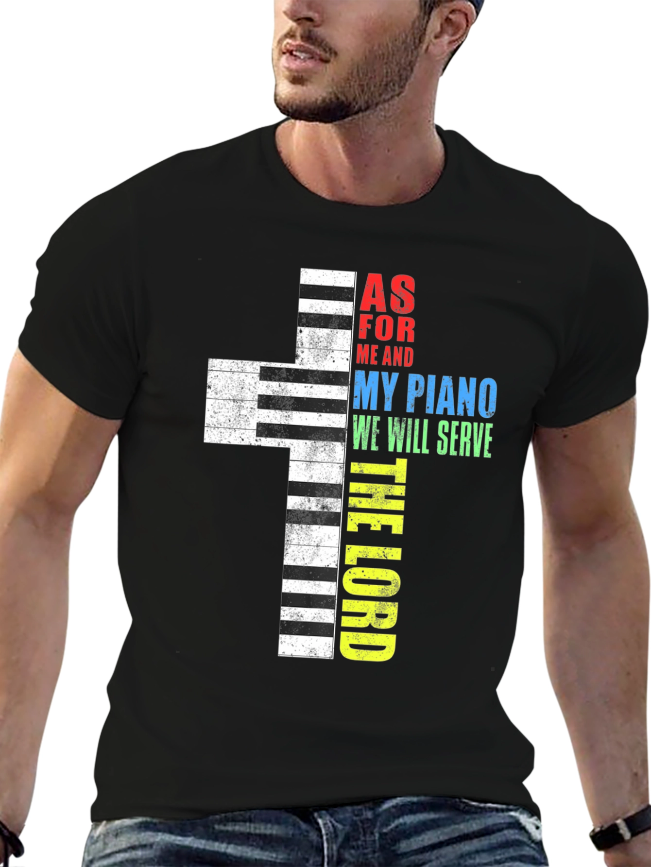 Piano Cross Graphic Tee - Religious T-Shirt