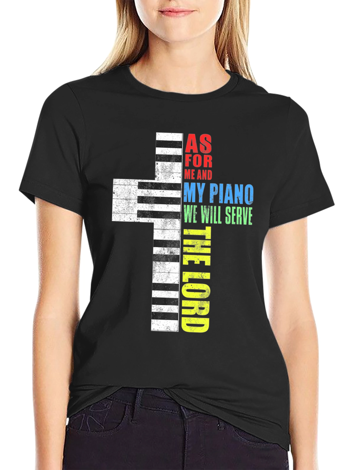 Piano Cross Graphic Tee - Religious T-Shirt