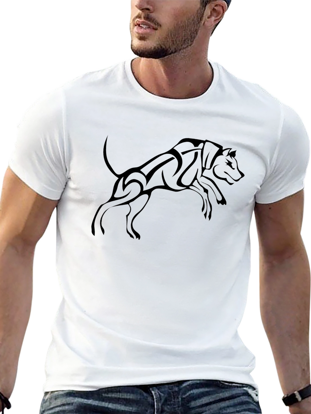 Tribal Wolf Graphic Print Black T-Shirt