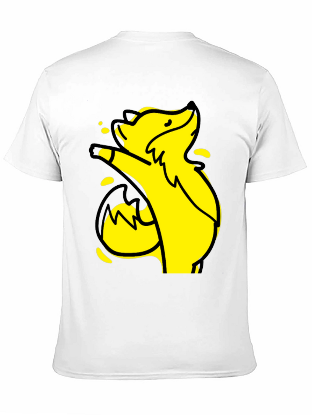 Yellow Cartoon Fox Graphic Black T-Shirt