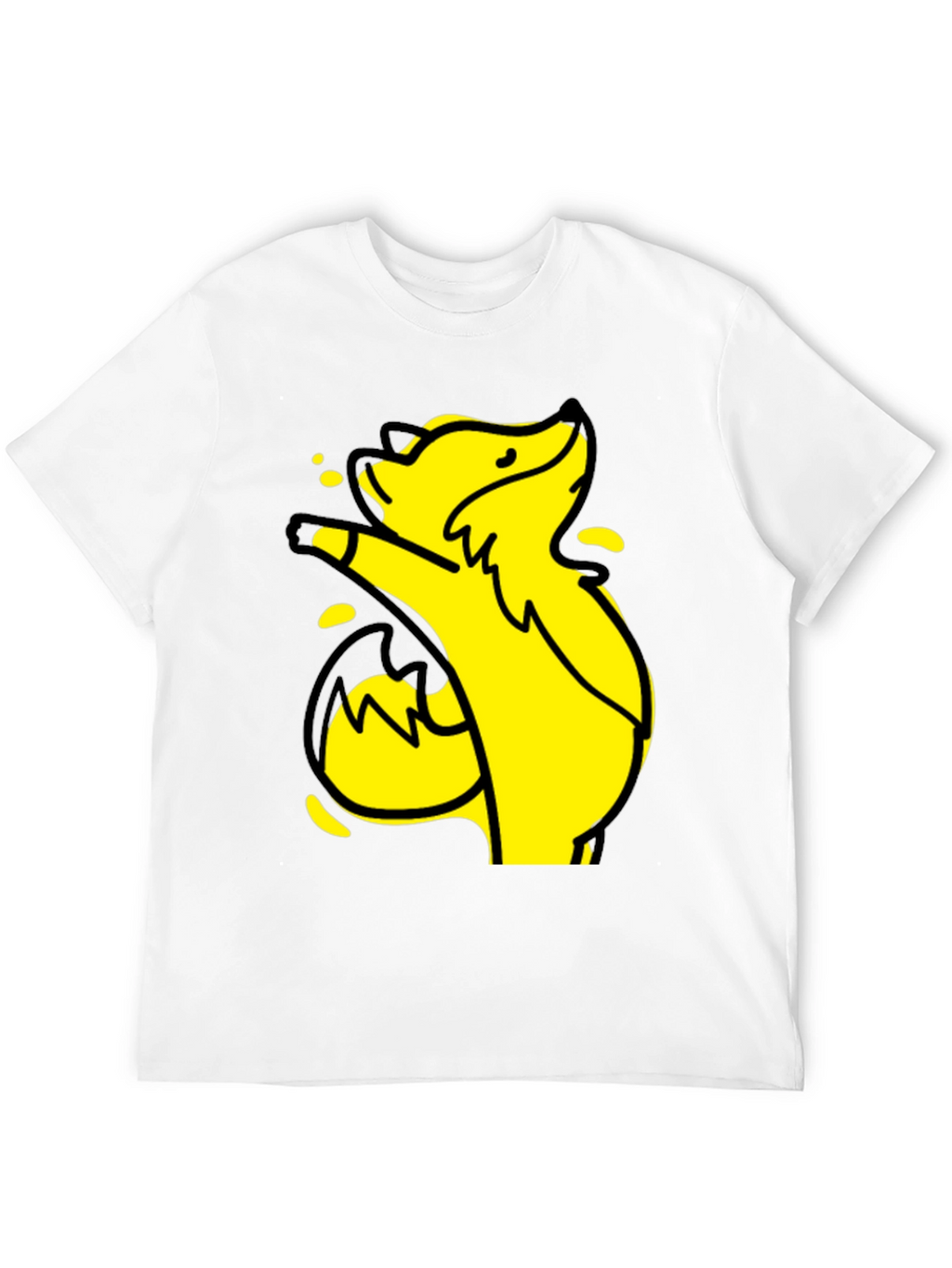 Yellow Cartoon Fox Graphic Black T-Shirt