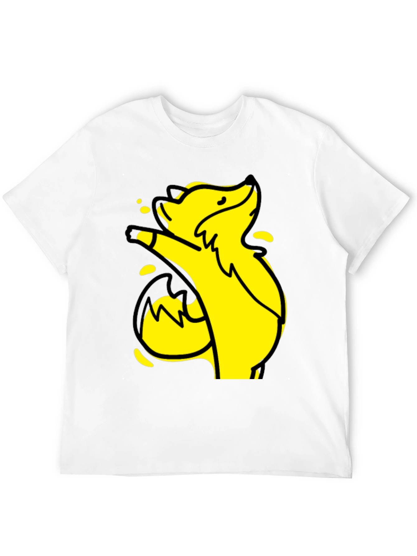Yellow Cartoon Fox Graphic Black T-Shirt