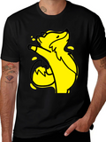 Yellow Cartoon Fox Graphic Black T-Shirt