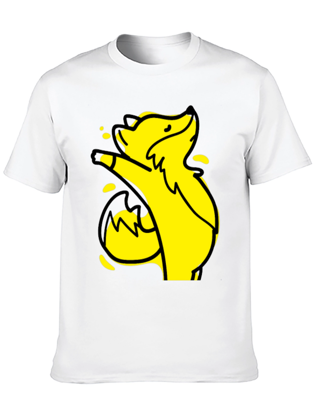 Yellow Cartoon Fox Graphic Black T-Shirt