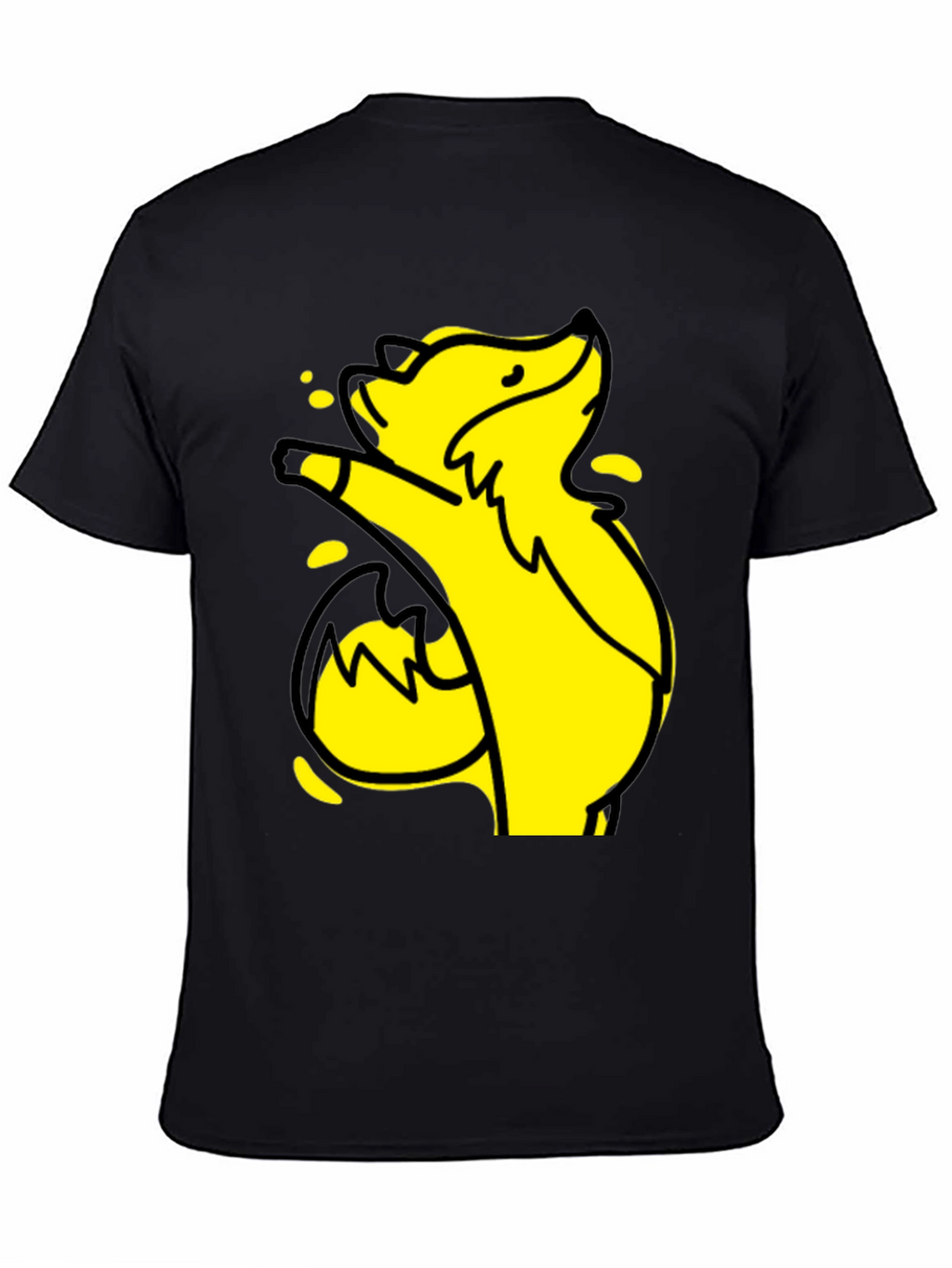 Yellow Cartoon Fox Graphic Black T-Shirt