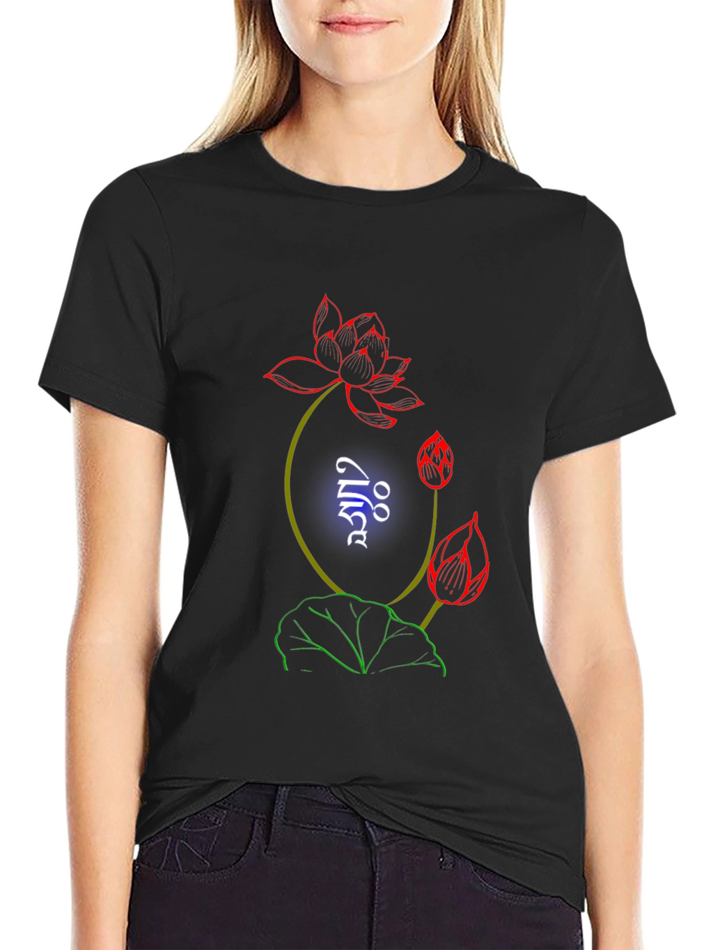 Lotus Graphic Print Black T-Shirt