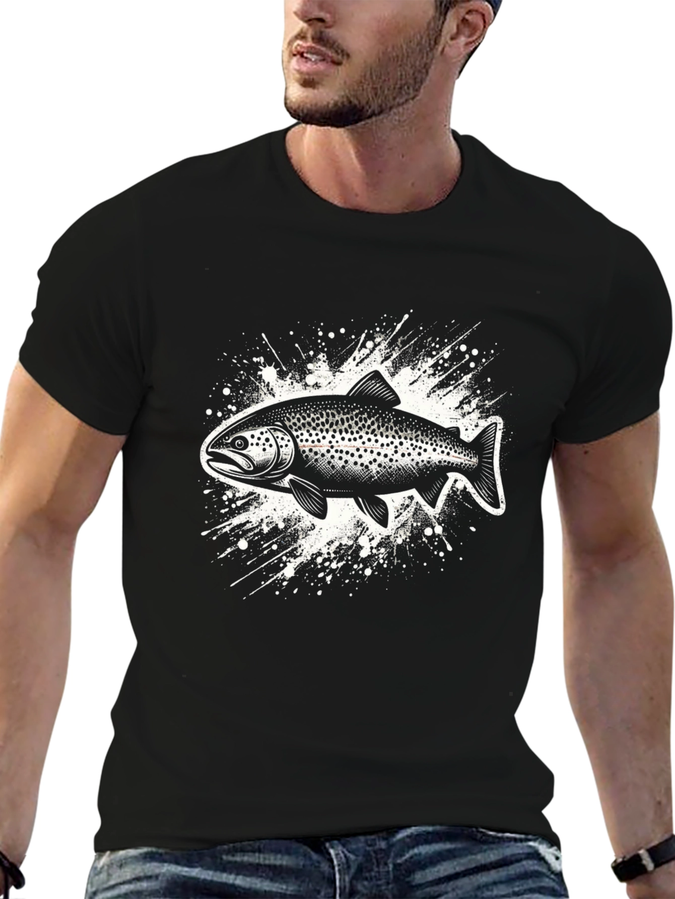 Black Trout Graphic Tee - Unique Angler Shirt