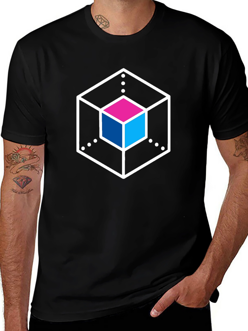 Abstract Cube Graphic Tee - Stylish Black T-Shirt