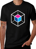 Abstract Cube Graphic Tee - Stylish Black T-Shirt