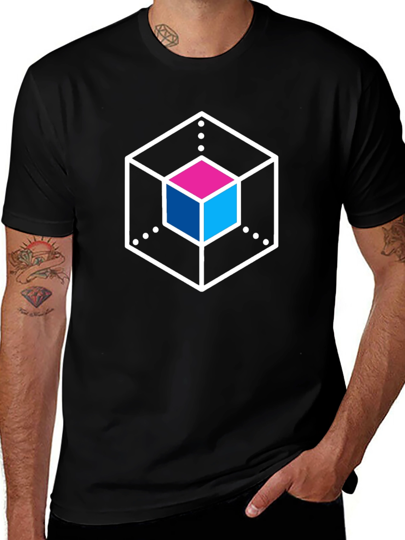 Abstract Cube Graphic Tee - Stylish Black T-Shirt