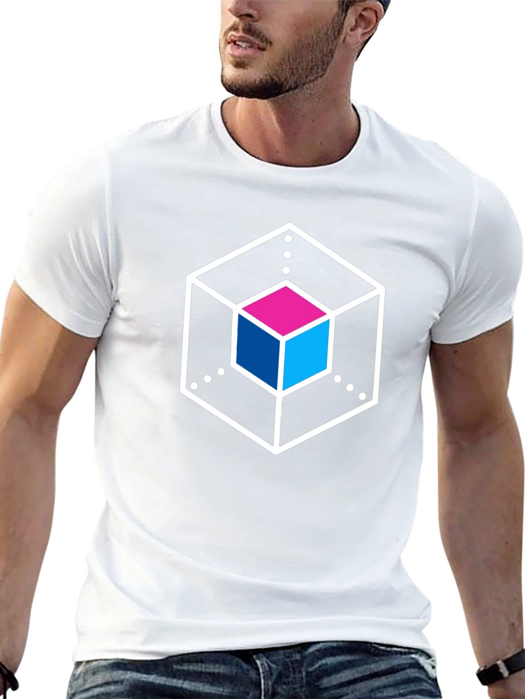 Abstract Cube Graphic Tee - Stylish Black T-Shirt