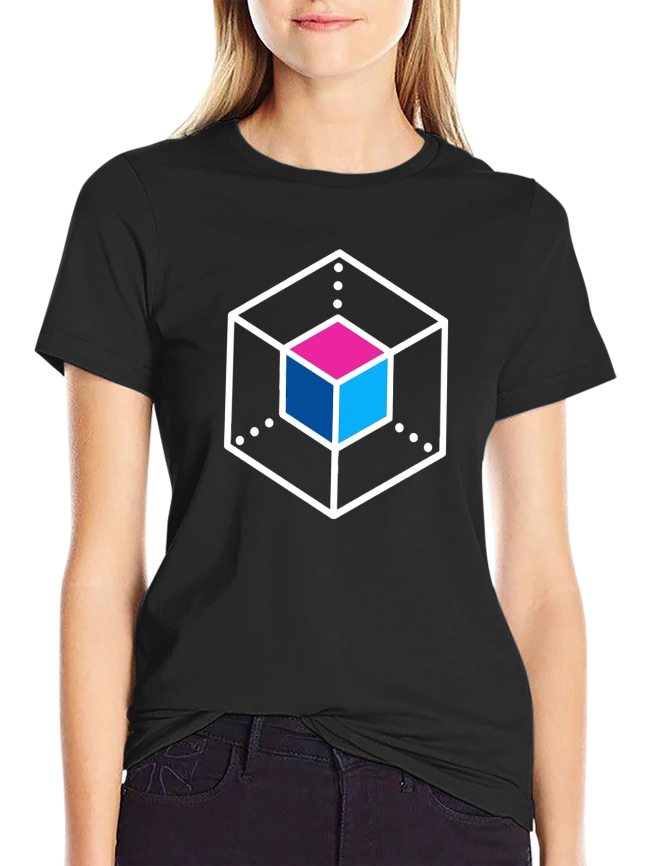Abstract Cube Graphic Tee - Stylish Black T-Shirt