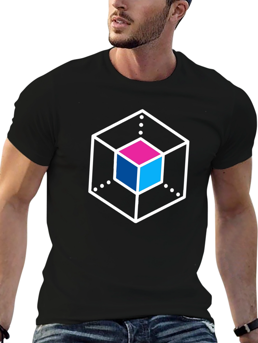 Abstract Cube Graphic Tee - Stylish Black T-Shirt