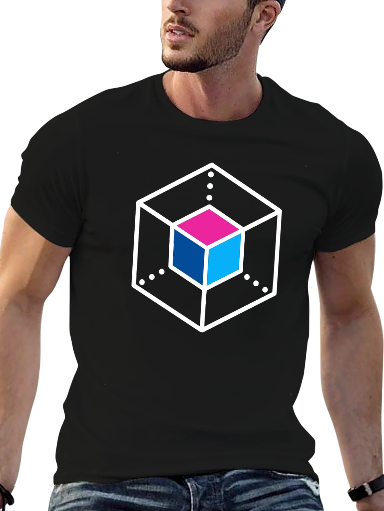 Abstract Cube Graphic Tee - Stylish Black T-Shirt
